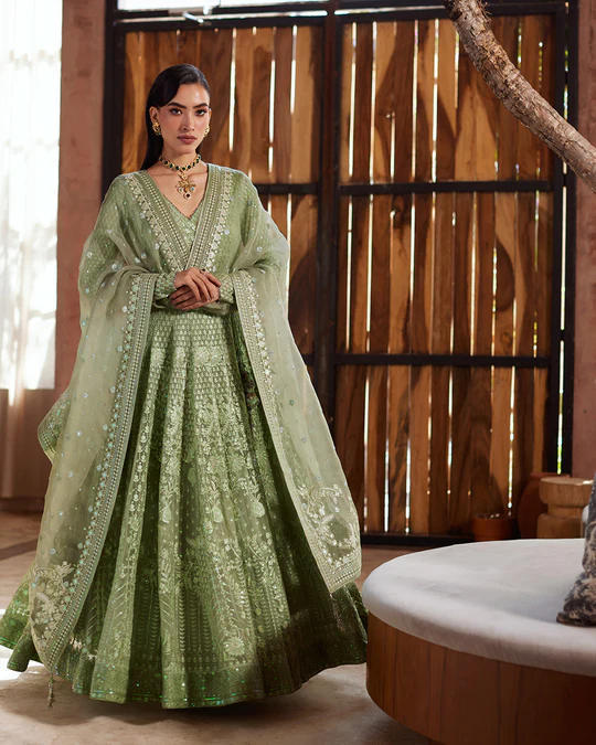 green emerald velvet dress Zariana – Faiza Saqlain main image 1